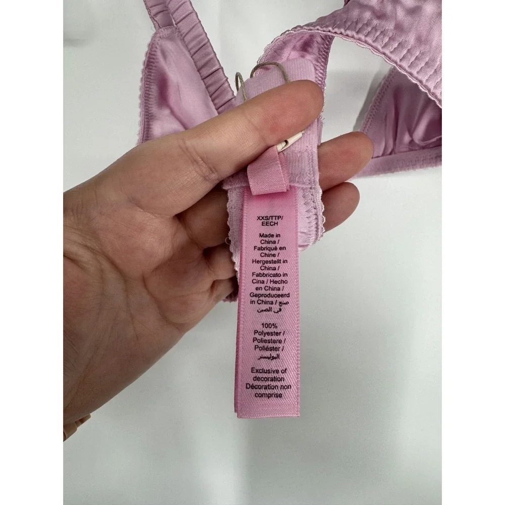 SKIMS Woven Shine Sleep Bralette Bra Womens XXS 2XS Pink Rose Soft Elastic Strap
